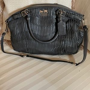 Coach gray leather hobo with pleated detail
